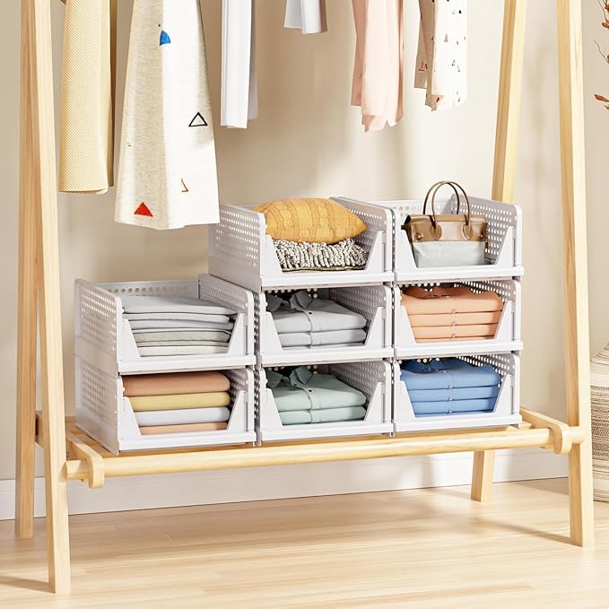 8 Pack Stackable Closet Storage Basket - Stackable Storage Bins, Multifunctional & Foldable Closet Organizer Waterproof, Ward