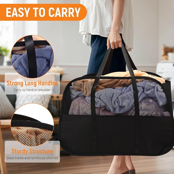 Collapsible Laundry Baskets with Easy Carry Handles, 95L Clothes Hamper for Storage, Foldable Laundry Basket Tear-proof, Larg