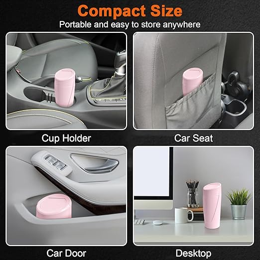 Car Trash Can, Mini Car Trash Bin with Lid, Leakproof Cup Holder Car Garbage Can with 20 Trash Bags, Vehicle Front Back Seat Organizers and Storage for Car, Home, Office, Pink