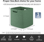 OIAHOMY Storage Cubes 11 Inch Storage Bins-3 Pack, Cotton Rope Woven Baskets for Organizing, Square Baskets for Shelves Organ