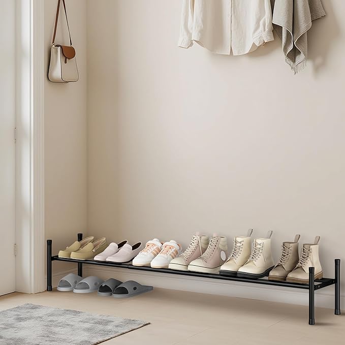 STORAGE MANIAC Long Expandable Shoe Rack, 6 Pairs Metal Wide Stackable Shoe Rack, Adjustable Shoes Shelf, Freestanding Shoes 