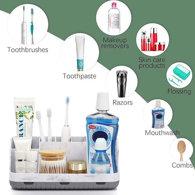 GFWARE Marble Bathroom Countertop Organizer - Detachable 7 Slots Kids Electric Toothbrush and Toothpaste Holde Drainage for B