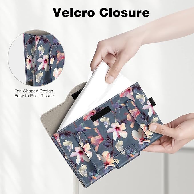 CaseBot Car Visor Tissue Holder, Sun Visor Napkin Holder, Mask Holder for Car, PU Leather Backseat Tissue Box for Truck SUV, Blooming Hibiscus