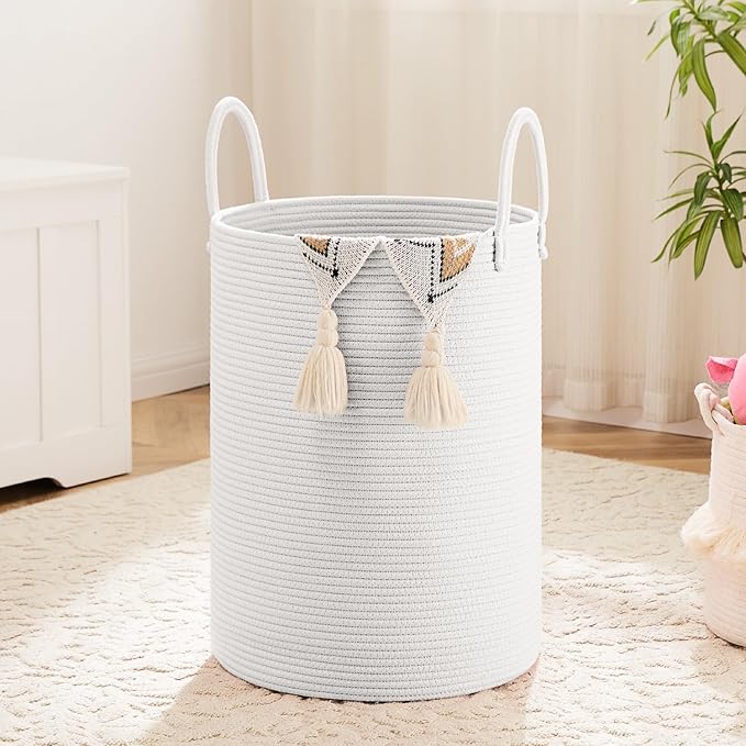 Artfeel Laundry Basket,Woven Cotton Rope Laundry Hamper,100L for Decorative Storage of Dirty Clothes,Toys and Blankets in Bat