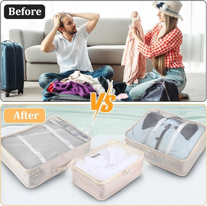 12 Pcs Packing Cubes for Suitcase Travel Luggage Bags Bulk Mesh Organizer Set for Hiking Camping Backpacking Clothes Accessor