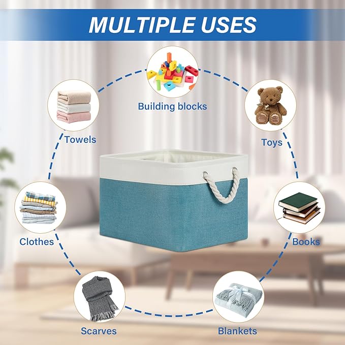 Temary Fabric Storage Baskets 4Pack Storage Bins Decorative Basket for Gift, Clothes Bin with Rope Handle, Rectangle Baskets 