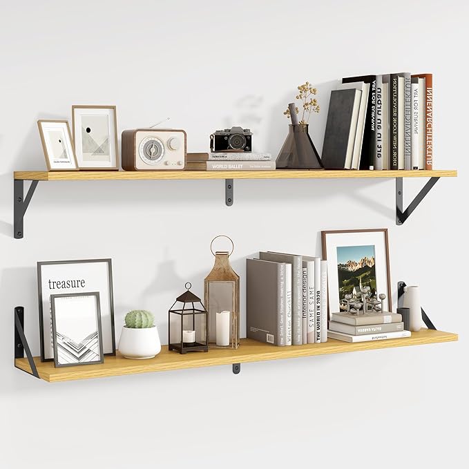 Axeman 40 Inch Floating Shelves | 8 Inch Deep Oak Wall Shelves Set of 2 | 39.4W x 8D Rustic Wood Shelves for Bookshelf Living