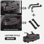 Multifunctional Car Headrest Backseat Organizer Box with Drink Cup Holder, Makeup Mirror, Tissue Box & Hooks for Car Seat Back, Upgrade Car Headrest Backseat Organizer Great for Kids and Travel(Brown)