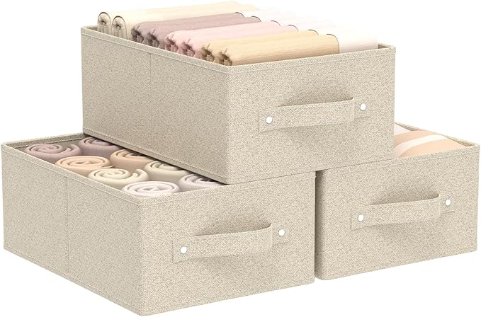 Collapsible Closet Organizer, Storage Bins, Fabric Cube Baskets for Organizing Home and Office, Grey and Beige, 3 Pack, 13.0x