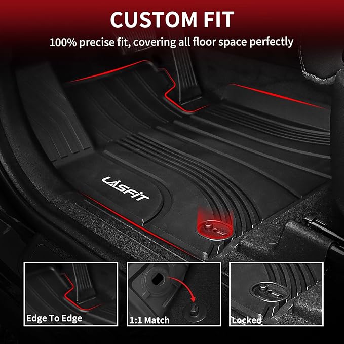 LASFIT Floor Mats for Hyundai Santa Fe Hybrid PHEV 2021 2022 2023 (Only Fit Hybrid & PHEV, Not Fit Gas) All Weather TPE Custom Fit Car Floor Liners 1st & 2nd Row Mats Accessoires, Black