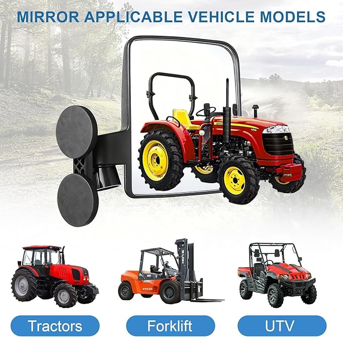 2 PCS Magnetic Tractors Mirror, Forklift Rear View Mirror – 6.69" × 5.11", Tractor Side Mirror with 2.16" Strong Dual Magnets, No-Drill Installation