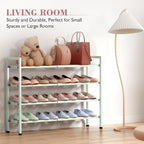 Bumusty 4-Tier Expandable Shoe Rack for Closet, 18“-33” Adjustable Shoe Rack for Small Space, Small Shoe Organizer for Front 