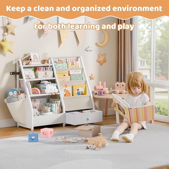 HAVLOTII Kids Bookshelf and Toy Storage - Book Shelf for Kids Rooms, Toddler Bookshelf Baby Bookcase for Nursery, Montessori 