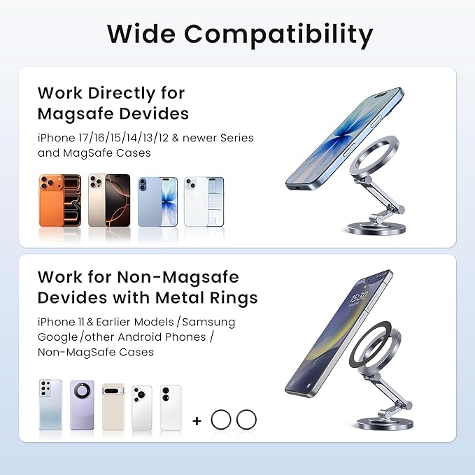 Itramax Dual Magnetic Ring Phone Holder,360° Rotating Adjustable Mag/Safe iPhone Stand,Double Magnet Zinc Alloy Car Phone Mount for iPhone 17 Air 16 15 14 13 Pro Max,Galaxy S25 S24 S23,Gym,Golf Cart