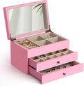 Meangood Jewelry Box Organizer for Women, 3 Layer Large Jewelry Storage Case, Rustic Wooden Jewelry Box with Mirror & Ring Tr
