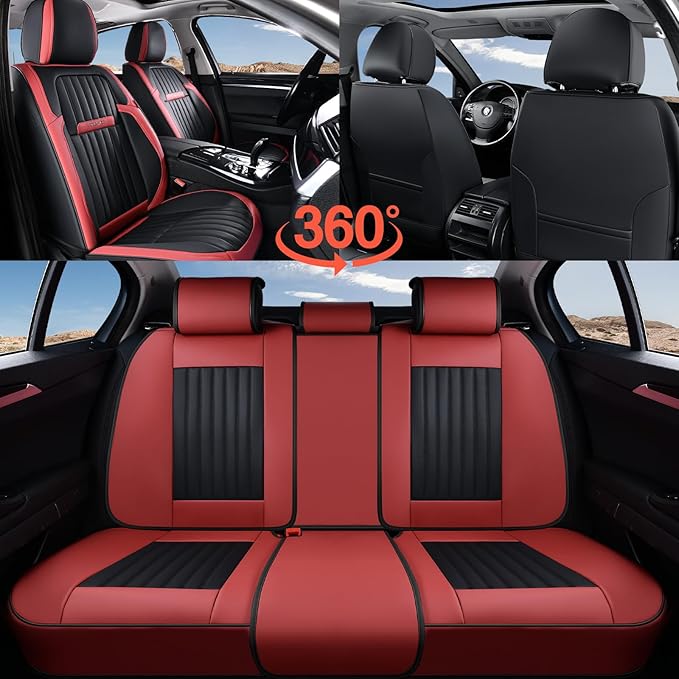 Coverado Car Seat Covers Full Set, Seat Covers for Cars, Car Seat Cover, Car Seat Protector, Leather Car Seat Cushion, Waterp
