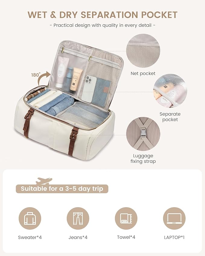 LOVEVOOK 40L Travel Backpack Carry on Flight Approved, Personal Item Bag with 3 Packing Cubes, Travel Backpack for Women Fits