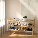 ROMGUAR CRAFT 3-Tier Bamboo Long Shoe Rack, Free Standing Wood Shoe Shelf Storage Organizer for Closet Entryway Stackable 35"