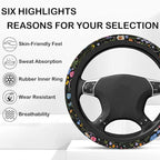 Wildflower Steering Wheel Cover, Flower Car Accessory for Diverse Cars, Steering Wheel Cover Non-Slip Breathable Fabric Absor