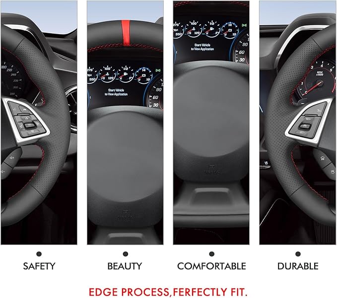 MEWANT Hand Stitch Car Steering Wheel Protector Wrap Cover for Chevrolet Camaro 2017-2022 Steering Wheel Accessories