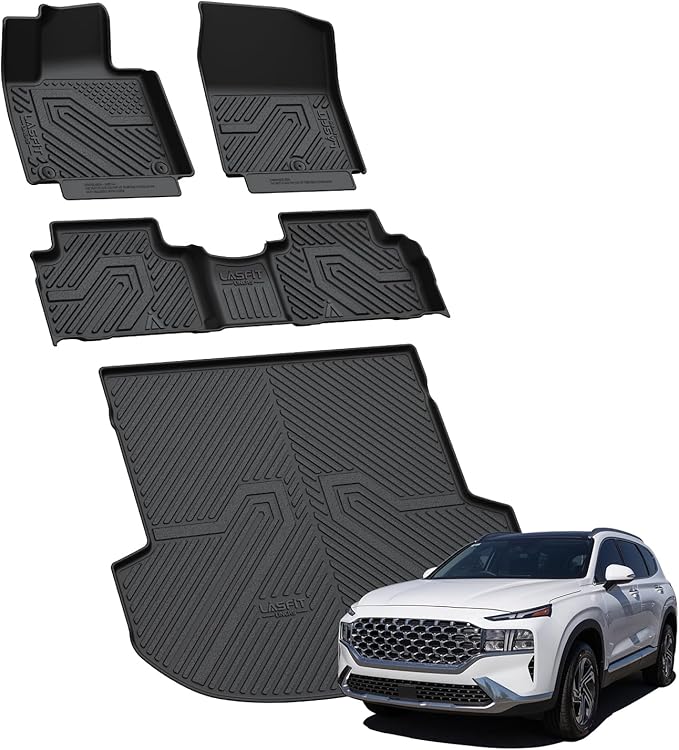 LASFIT Floor Mats & Cargo Mat for Hyundai Santa Fe 2023 2022 2021 (Only Fit Gas, Not Fit Hybrid or PHEV) All Weather TPE Custom Fit Floor Liners Accessoires, Full Set Car Mats and Trunk Mats
