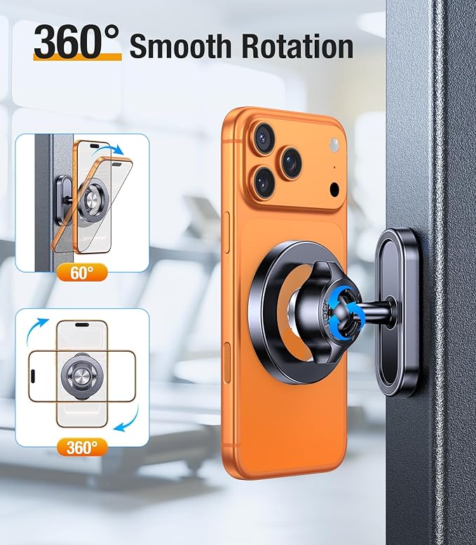 Coolpow Dual Magnetic Phone Holder for Gym Mag Safe Phone Holder【Strong Magnet】 Gym Phone Holder Camera Mount for Gym Accessories for Women Attach to Metal Surface with iPhone 17 Pro Max 16 15 14 13