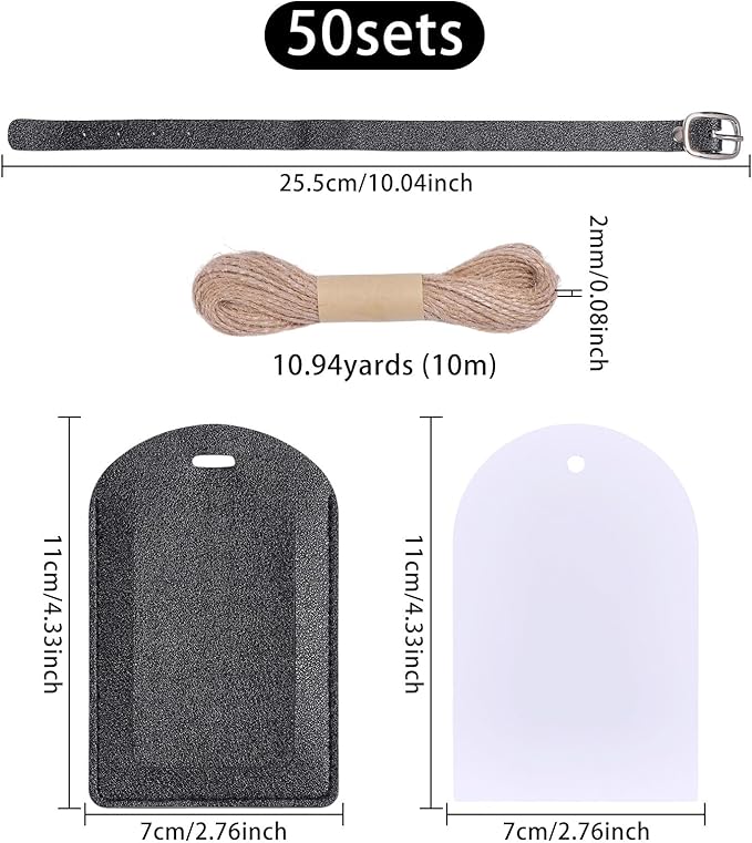 FREEBLOSS 50 Set Leather Luggage Tags Bulk Wedding Favors Luggage Tag Black PU Flip-Fold Bag Name Tag with 50 Insert Cards We