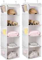 BrilliantJo 5 Shelves Hanging Closet Organizer, 2 Pack Hanging Storage with 6 Side Pockets for Clothes Shoes, 43"x12"x12"(Str