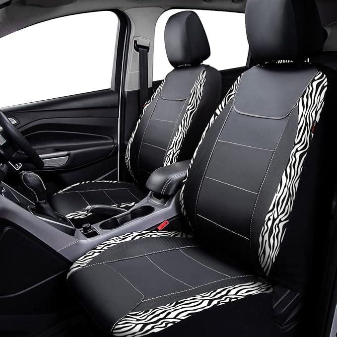 Flying Banner car seat Covers Protects Zebra Printing Velvet Faux Leather Carbon Fiber Front and Rear Bench Full Set (Zebra B