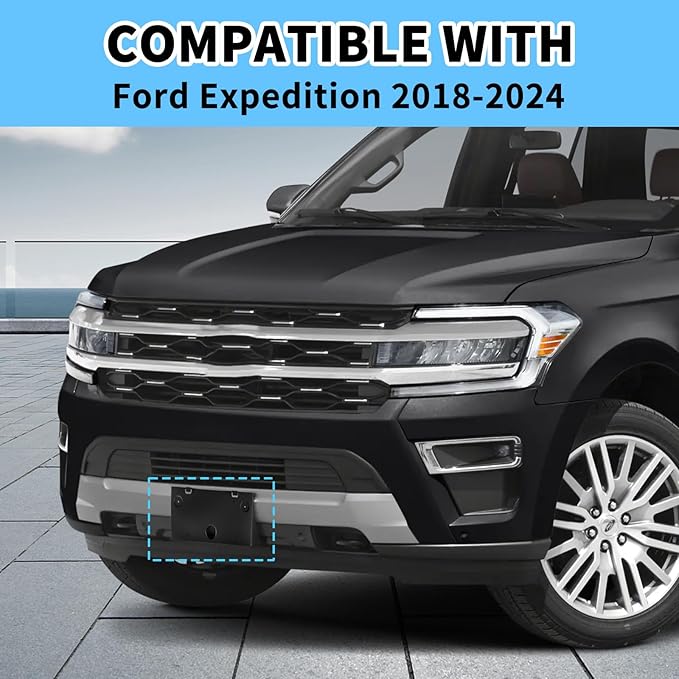 Front Bumper License Plate Frame Bracket Compatible with Ford Expedition 2018 2019 2020 2021 2022 2023 2024, Black License Fr