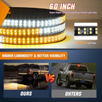 Nilight 60 Inch Truck Tailgate Strobe Light Strip Tail Emergency Bar Rear Window Warning Lamp Ultra-Bright Double Row 360 LED for Pickup Trailers Construction Vehicles Car SUV, Amber White