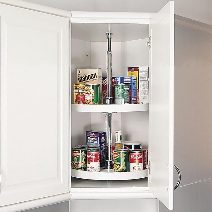 Rev-A-Shelf 18 Inch Dual Full-Circle Lazy Susan Organizer for Upper Corner Kitchen Cabinets, Plastic Home Storage 2 Tier Shel