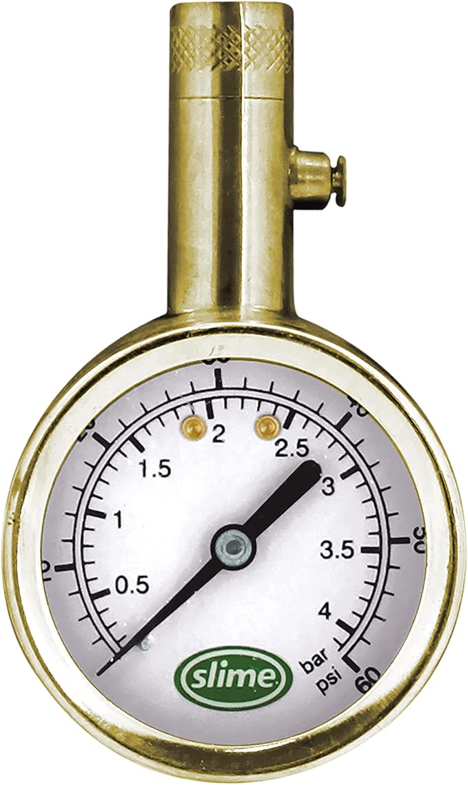 Slime 20459 Tire Pressure Gauge, Dial, Analogue, Brass Tire Gauge (5-60 psi)
