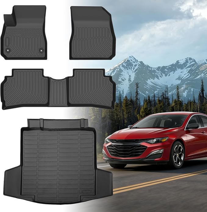 Floor Mats for Chevy Malibu 2016 2017 2018-2022 2023-2025, Custom Fit Chevrolet Malibu LS, RS, LT, Premier, TPE Duty Anti-Slip 1st & 2nd Row & Cargo Liner for 2023 Malibu Floor Mats Accessories