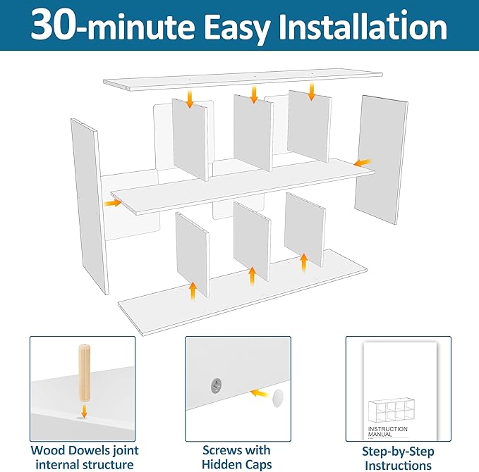 PrimeZone Stackable 8 Cube Storage Organizer: Wood Cubes Shelf Fits Cubby Bins - Square Cubicle Bookshelf Cabinet for Closet 
