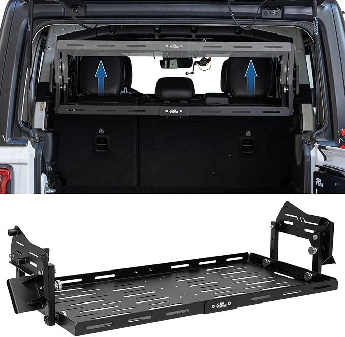JOYTUTUS Rear Cargo Rack Basket Compatible with Wrangler JL 2018-2023 (Hard-Top Only, Not Fit 2024-2026), 350 LBS Adjustable Height Trunk Interior Luggage Basket Big Storage Carrier, Black
