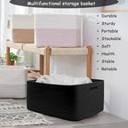 COMFY-HOMI 3 pcs Large Storage Baskets for Shelves, Laundry Basket, Woven Rope Basket, Closet Organizer Bins for Clothes Blan
