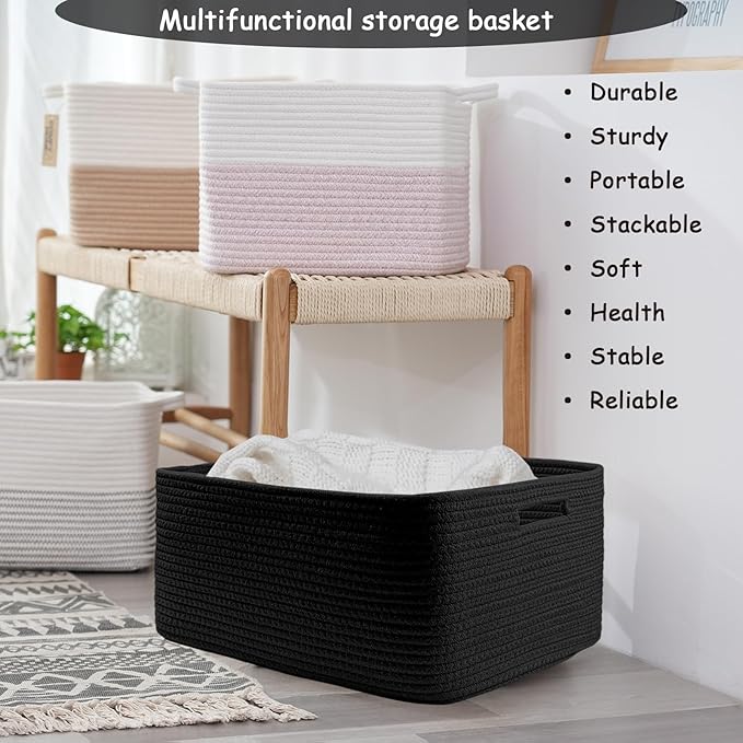 COMFY-HOMI Cotton Rope Woven Basket with Handles for Shelves,Toys,Book, Cloth Storage Baskets Bin for Organizing- 1 PCSToy De