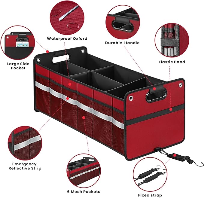 Car Trunk Organizer, Car Storage Organizer, Collapsible Multi Compartment for Car, Suv, Sedan, Truck, 100L, Extra Larger
