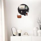 Nekon Rustic Key & Mail Organizer, Circular Wooden Key Hanger with 6 Hooks & Shelf - Wall Mount Entryway Hallway Kitchen (Bla