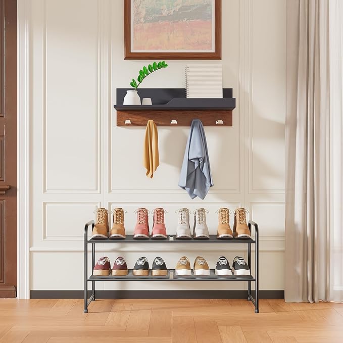 SUFAUY 2 Pack 2-Tier 33" Wide Shoe Rack, Shoe Shelf Storage Organizer for Entryway, Extra Large Capacity, Bedroom Footwear Or