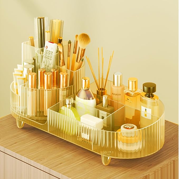 Rotating Makeup Organizer for Vanity with Brush Holder, Cosmetic Makeup Storage Organizer, Large Spinning Makeup Skincare Org