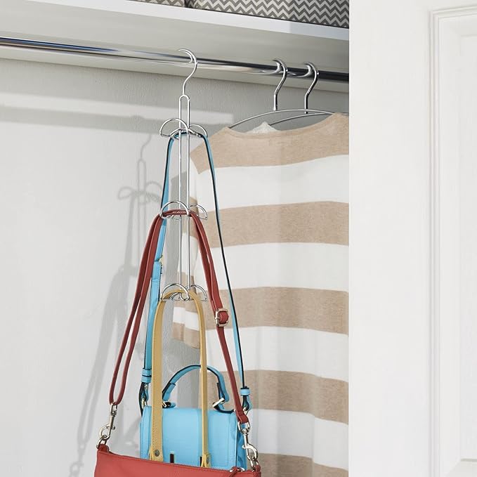 mDesign Metal Wire Over The Closet Rod Hanging Storage Organizer Hanger for Storing and Organizing Purses, Backpacks, Satchel
