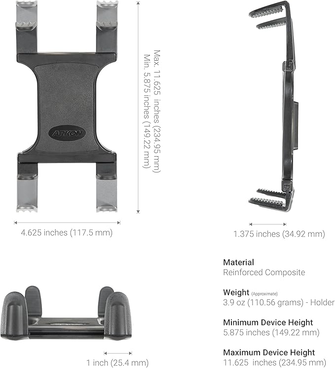 ARKON Mounts Center Extension Car Headrest Slim-Grip Tablet Mount | Headrest Car Mount | Designed for Passenger Entertainent | Compatible with iPad, Samsung, Kindle, and More | TAB3-RSHM