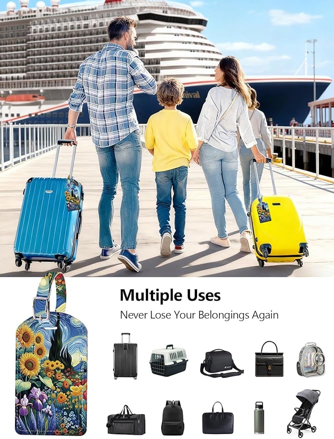 Luggage Tags Built-in Anti-Loss Tracker, Luxury Leather Luggage Tags for Suitcase, Travel Bags, Backpacks, Travel Organizer f