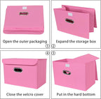 Linen Fabric Foldable Collapsible Storage Cube Bin Organizer Basket Fabric Storage Bins with Lid, Leather Handles, Removable 