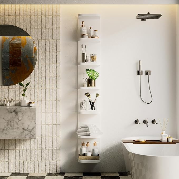 7 Tier Wall Shelf Unit White Floating Shelves for Wall, Decorative Lack Shelf for Storage Curved Edges, Tall Vertical Display
