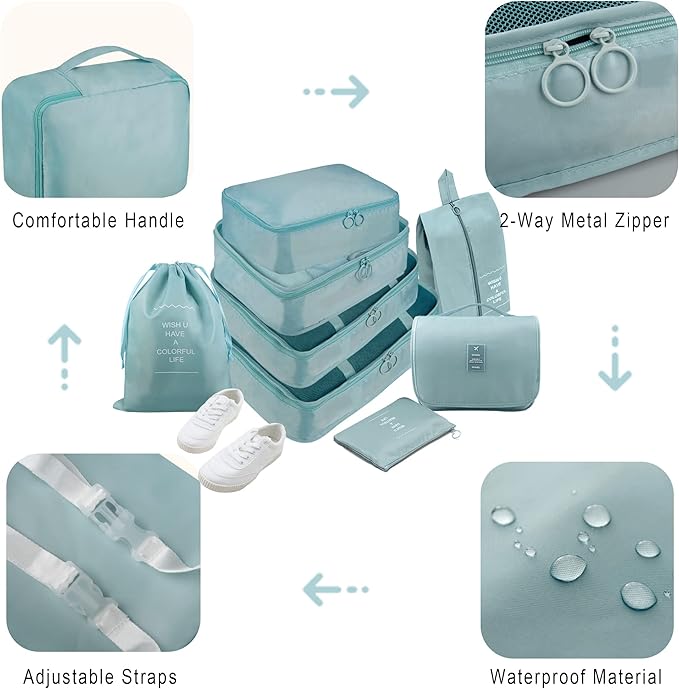 Packing Cubes, 8 Pcs Travel Packing Organizers for Suitcases, Large Capacity Travel Luggage Organizers Set includes 8 Storage