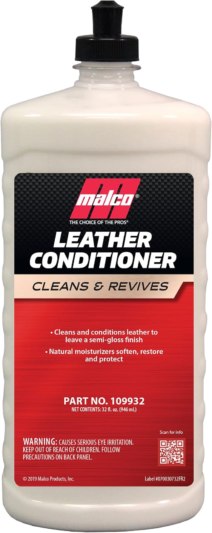 Malco Leather Conditioner for Cars - Cleans and Conditions Automotive Seats & Surfaces/Natural Moisturizers Soften, Restore a