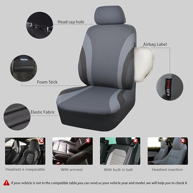 CAR PASS Line Rider Sporty Cloth Universal Fit Car Seat Cover -100% Breathable with 5mm Composite Sponge Inside,Airbag Compat